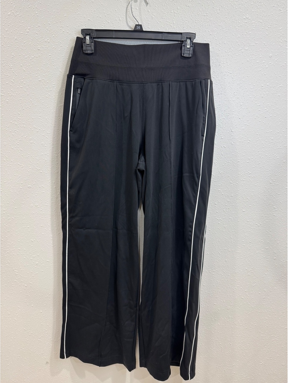 Athleta Venice High Rise Track Stripe Wide Leg Pants Black White M Petite